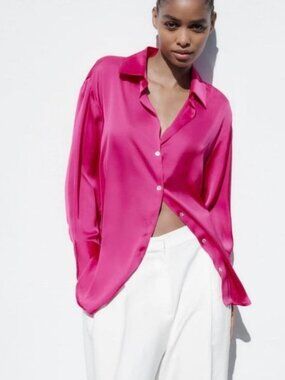 Zara hot pink satin shirt